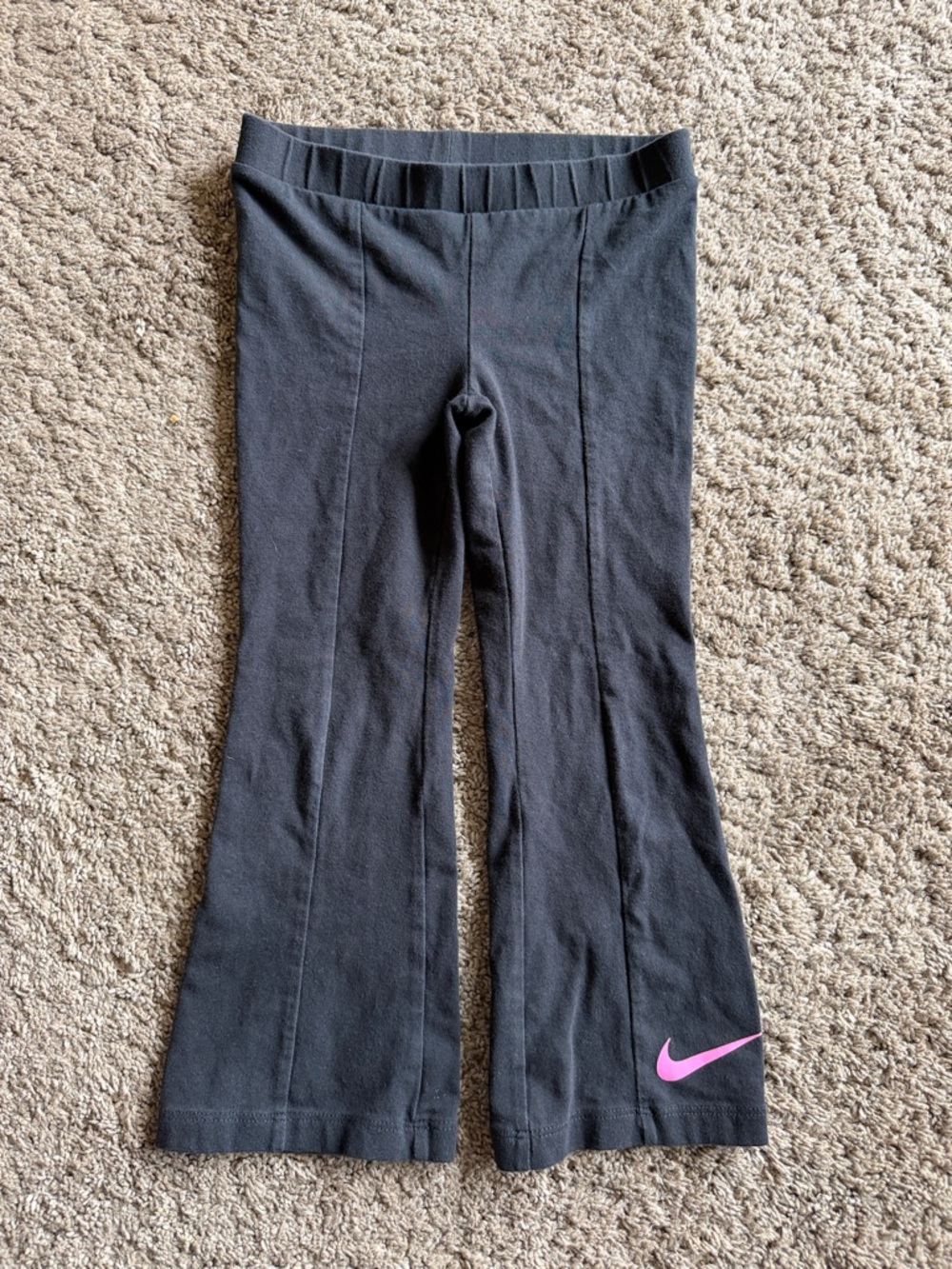 Nike Kids Black Flared Leggings with Pink Swoosh
